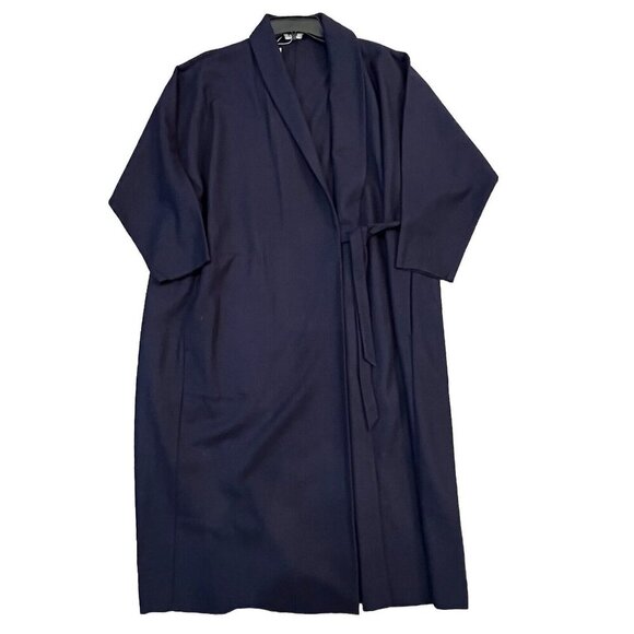 Eileen Fisher Boiled Wool Shawl Wrap Jacket Size Petite Large Midnight Navy Blue - Picture 1 of 14
